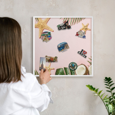 Tablero magnético metálico para souvenirs en color blanco Vacaciones tropicales