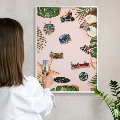 Tablero magnético metálico para souvenirs en color blanco Vacaciones tropicales