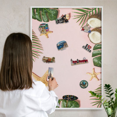 Tablero magnético metálico para souvenirs en color blanco Vacaciones tropicales