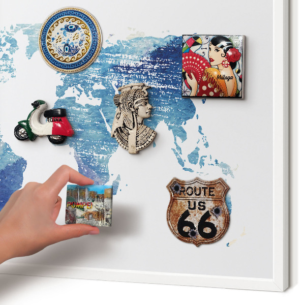 Tablero magnético metálico para souvenirs en color blanco Mapa de acuarela