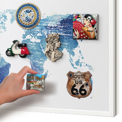 Tablero magnético metálico para souvenirs en color blanco Mapa de acuarela