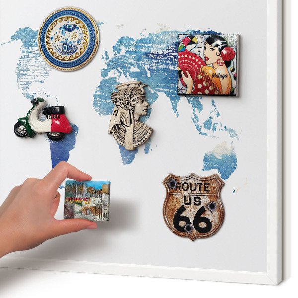 Tablero magnético metálico para souvenirs en color blanco Mapa de acuarela
