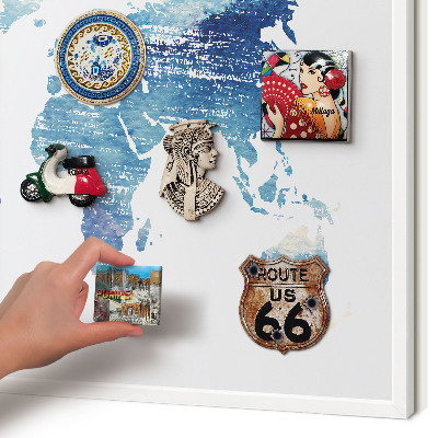 Tablero magnético metálico para souvenirs en color blanco Mapa de acuarela
