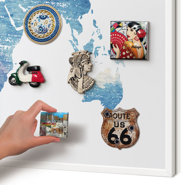 Tablero magnético metálico para souvenirs en color blanco Mapa de acuarela
