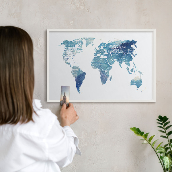 Tablero magnético metálico para souvenirs en color blanco Mapa de acuarela