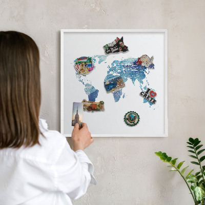 Tablero magnético metálico para souvenirs en color blanco Mapa de acuarela