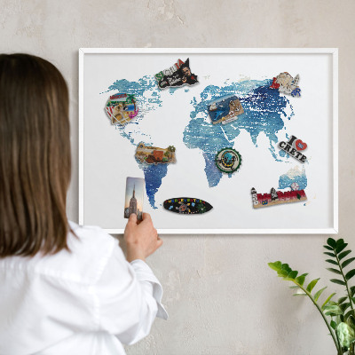 Tablero magnético metálico para souvenirs en color blanco Mapa de acuarela