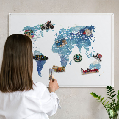 Tablero magnético metálico para souvenirs en color blanco Mapa de acuarela