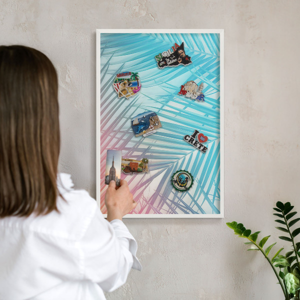 Tablero magnético de pared para imanes con marco blanco Elegancia tropical