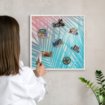 Tablero magnético de pared para imanes con marco blanco Elegancia tropical