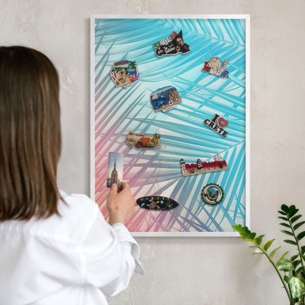 Tablero magnético de pared para imanes con marco blanco Elegancia tropical