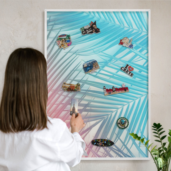 Tablero magnético de pared para imanes con marco blanco Elegancia tropical