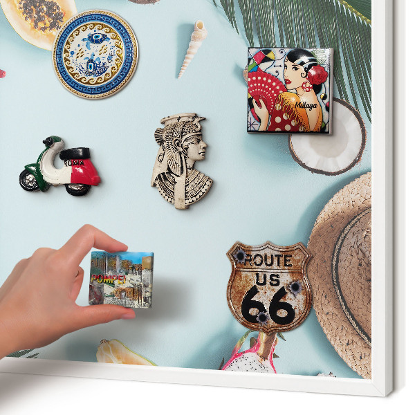 Tablero magnético de pared para imanes con marco blanco Vacaciones tropicales