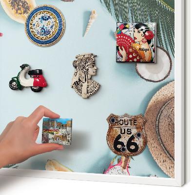 Tablero magnético de pared para imanes con marco blanco Vacaciones tropicales