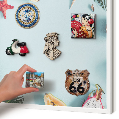Tablero magnético de pared para imanes con marco blanco Vacaciones tropicales