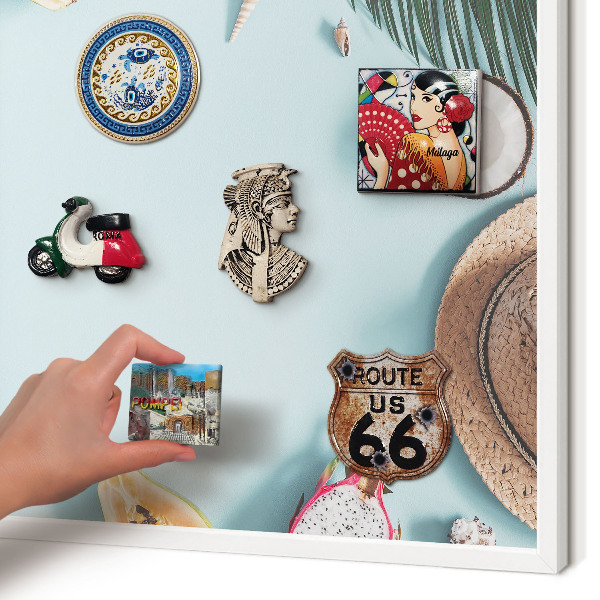 Tablero magnético de pared para imanes con marco blanco Vacaciones tropicales