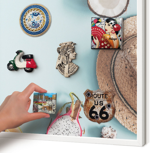 Tablero magnético de pared para imanes con marco blanco Vacaciones tropicales
