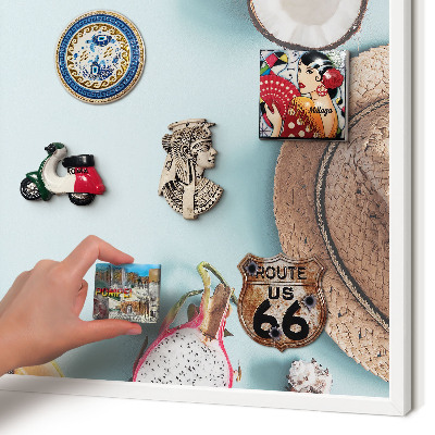 Tablero magnético de pared para imanes con marco blanco Vacaciones tropicales
