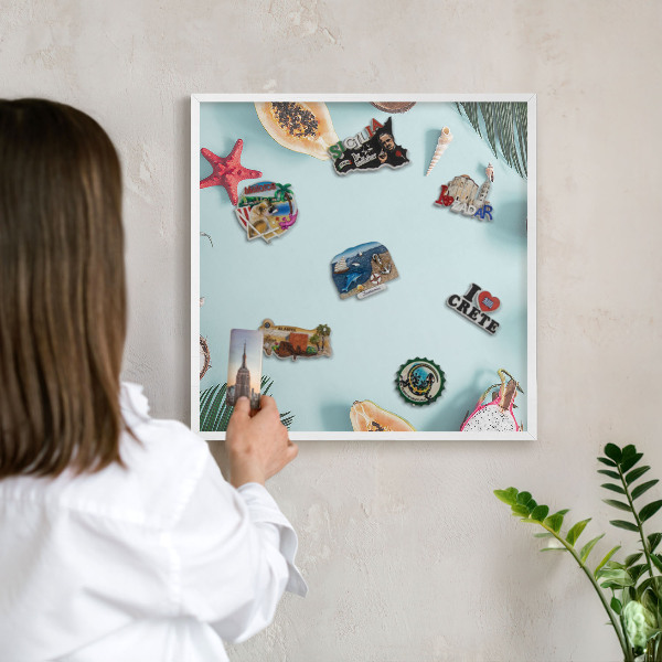 Tablero magnético de pared para imanes con marco blanco Vacaciones tropicales