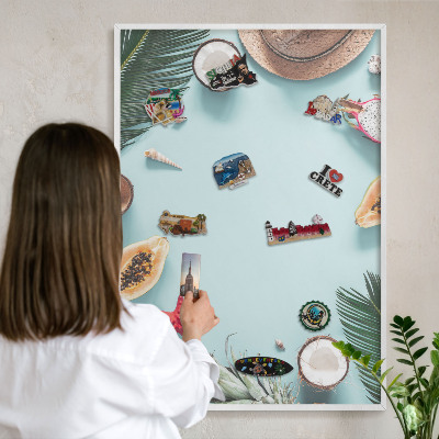 Tablero magnético de pared para imanes con marco blanco Vacaciones tropicales