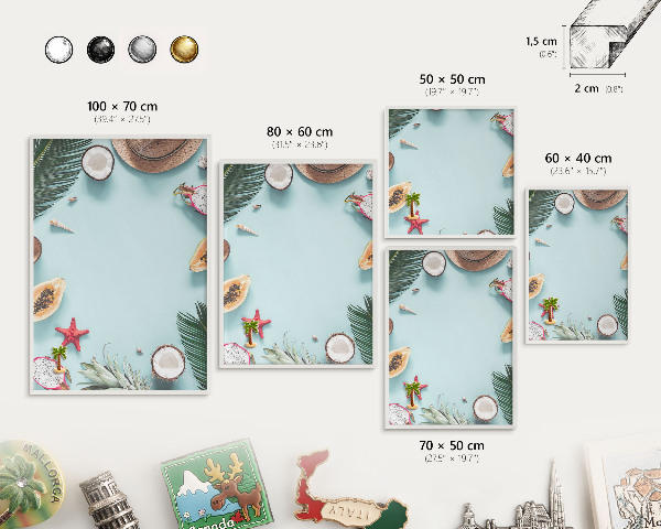 Tablero magnético de pared para imanes con marco blanco Vacaciones tropicales