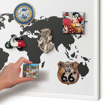 Tablero magnético metálico para souvenirs en color blanco Mapa del mundo