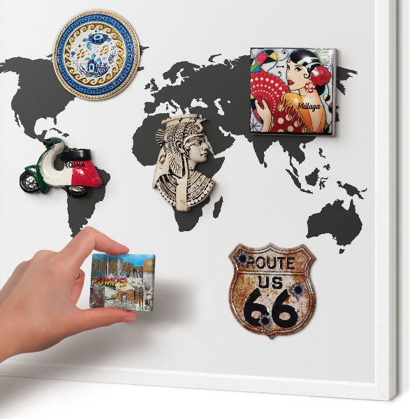 Tablero magnético metálico para souvenirs en color blanco Mapa del mundo