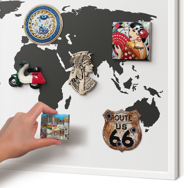 Tablero magnético metálico para souvenirs en color blanco Mapa del mundo