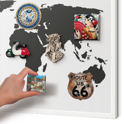Tablero magnético metálico para souvenirs en color blanco Mapa del mundo