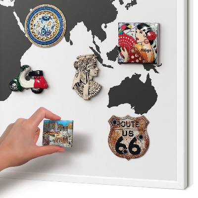 Tablero magnético metálico para souvenirs en color blanco Mapa del mundo