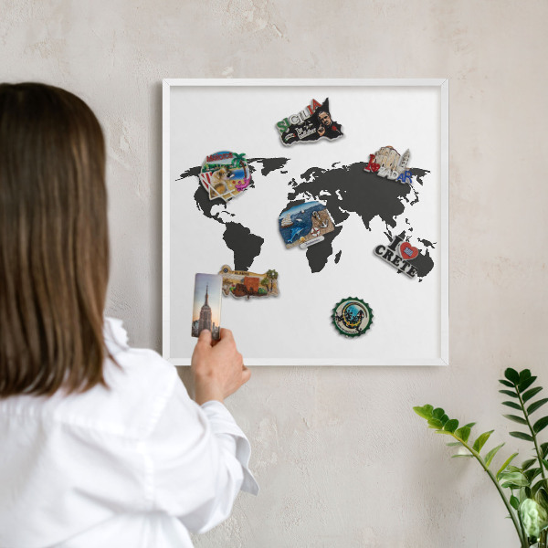 Tablero magnético metálico para souvenirs en color blanco Mapa del mundo