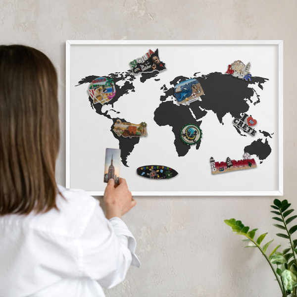 Tablero magnético metálico para souvenirs en color blanco Mapa del mundo