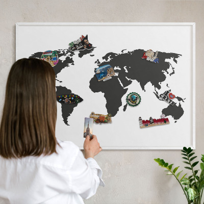 Tablero magnético metálico para souvenirs en color blanco Mapa del mundo