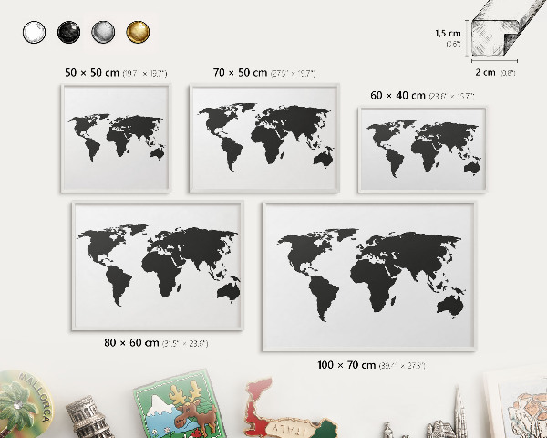 Tablero magnético metálico para souvenirs en color blanco Mapa del mundo