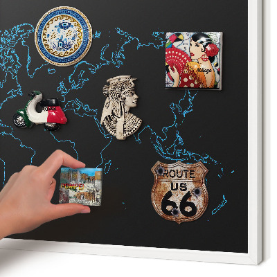 Tablero magnético de pared para imanes con marco blanco Mapa del mundo