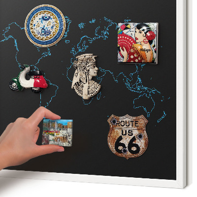 Tablero magnético de pared para imanes con marco blanco Mapa del mundo