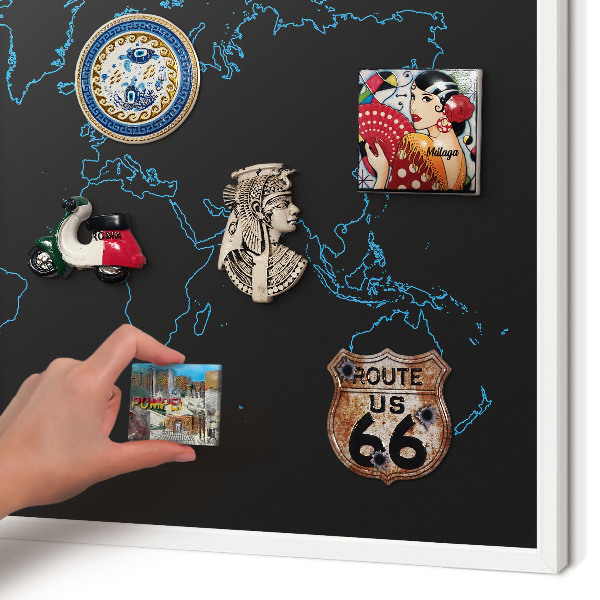 Tablero magnético de pared para imanes con marco blanco Mapa del mundo