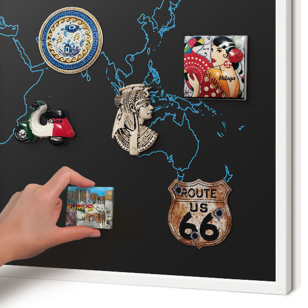 Tablero magnético de pared para imanes con marco blanco Mapa del mundo