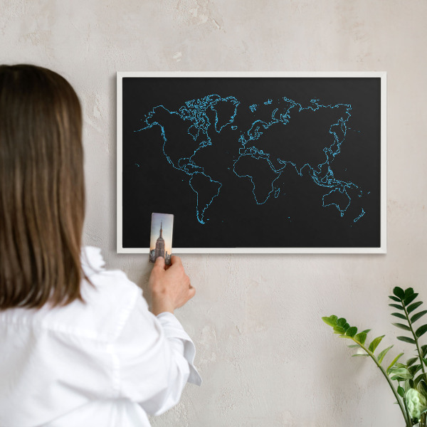 Tablero magnético de pared para imanes con marco blanco Mapa del mundo