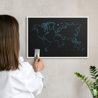 Tablero magnético de pared para imanes con marco blanco Mapa del mundo