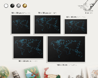 Tablero magnético de pared para imanes con marco blanco Mapa del mundo