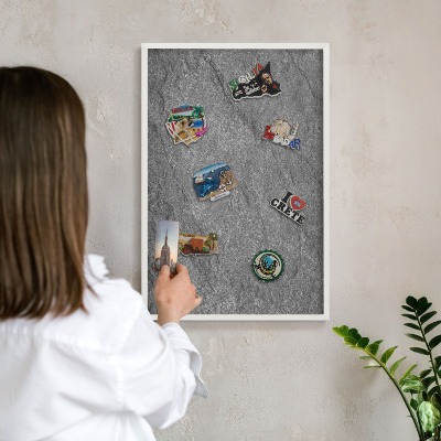 Tablero magnético metálico para souvenirs en color blanco Piedra gris