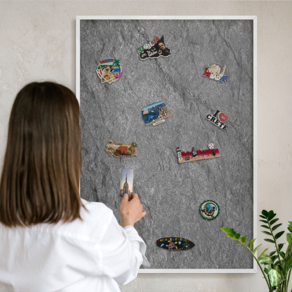 Tablero magnético metálico para souvenirs en color blanco Piedra gris