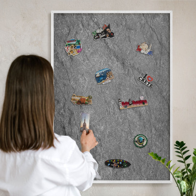 Tablero magnético metálico para souvenirs en color blanco Piedra gris