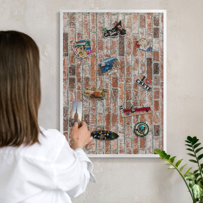 Tablero magnético de pared para imanes con marco blanco Muro de ladrillo