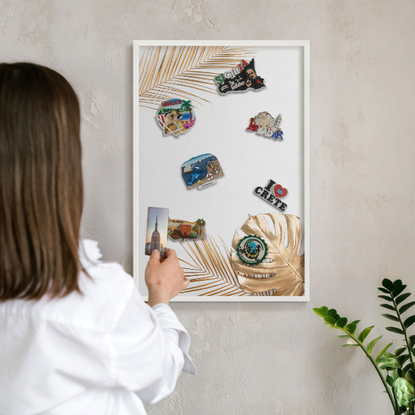 Tablero magnético de pared para imanes con marco blanco Hojas elegantes
