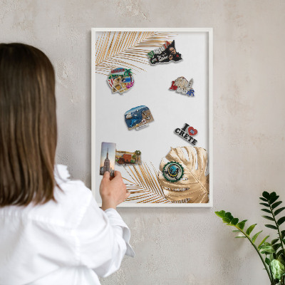 Tablero magnético de pared para imanes con marco blanco Hojas elegantes