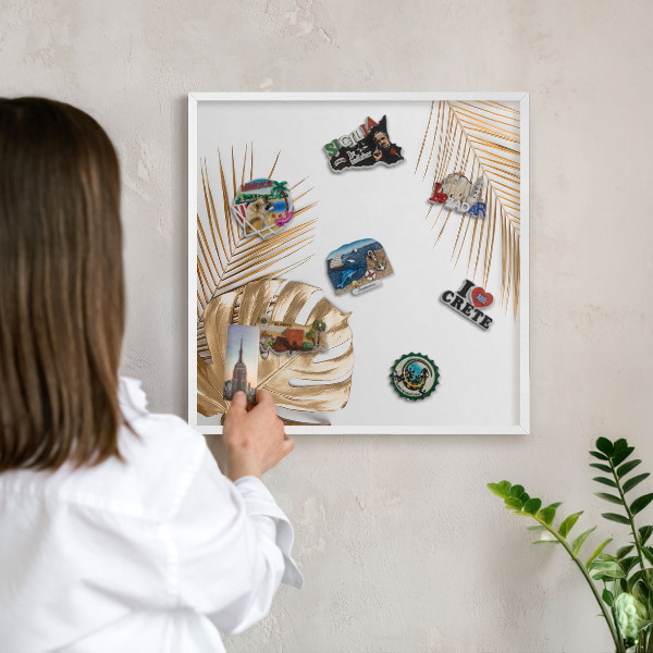 Tablero magnético de pared para imanes con marco blanco Hojas elegantes