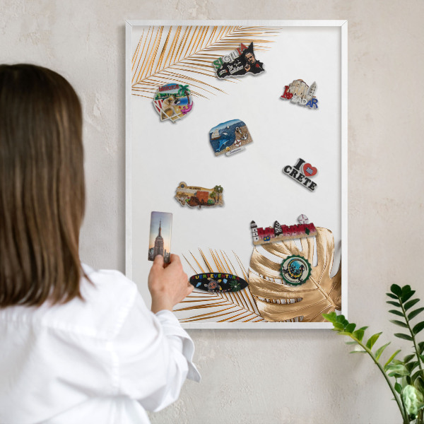Tablero magnético de pared para imanes con marco blanco Hojas elegantes