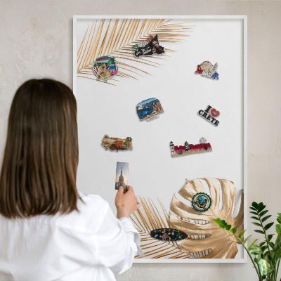 Tablero magnético de pared para imanes con marco blanco Hojas elegantes
